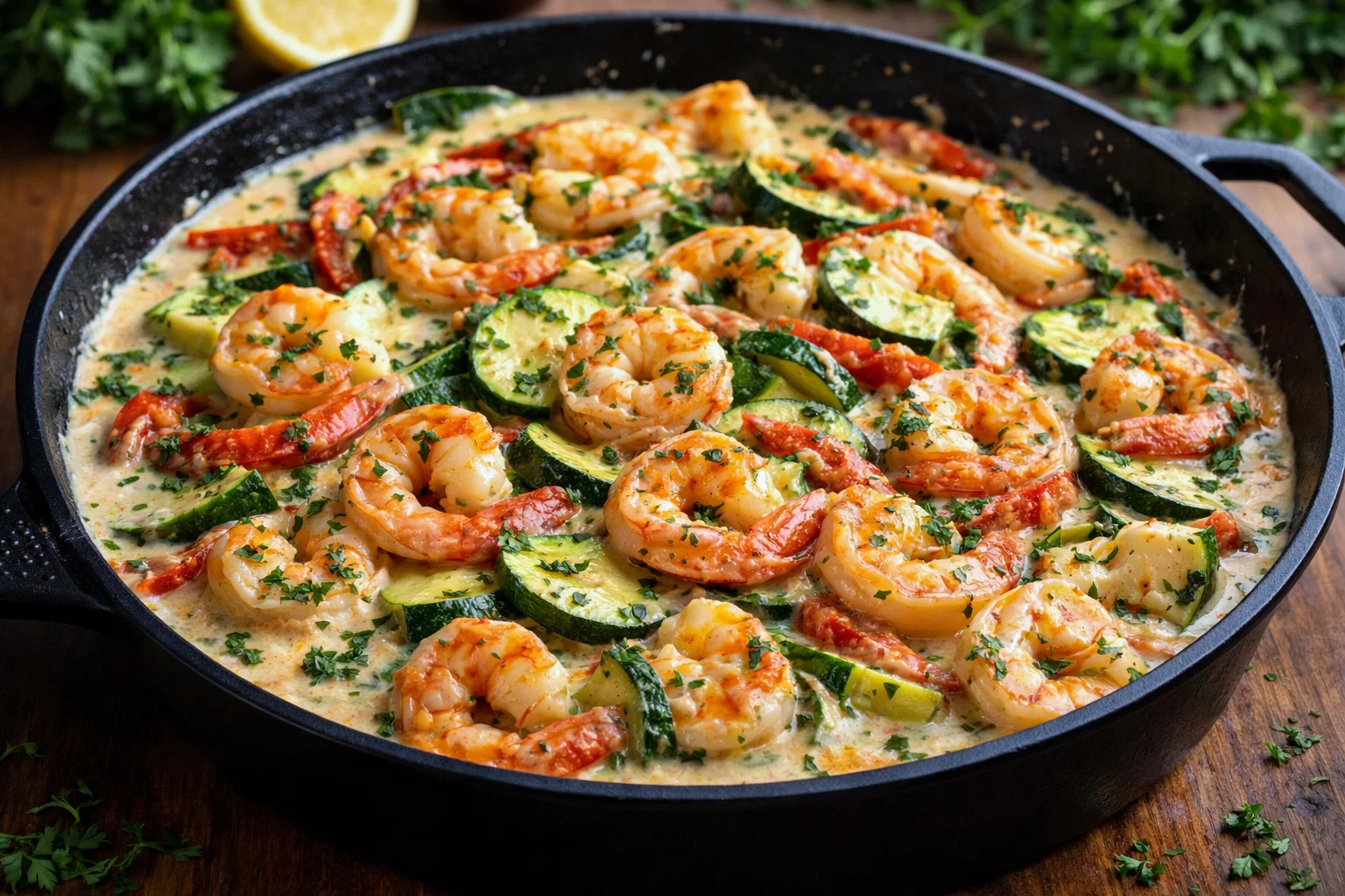 Creamy Shrimp  Zucchini Skillet
