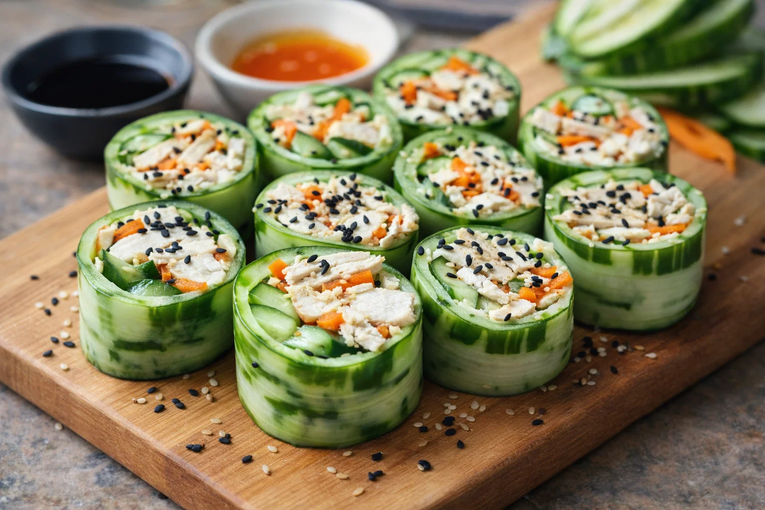 Crunchy Chicken Salad Cucumber Roll Ups