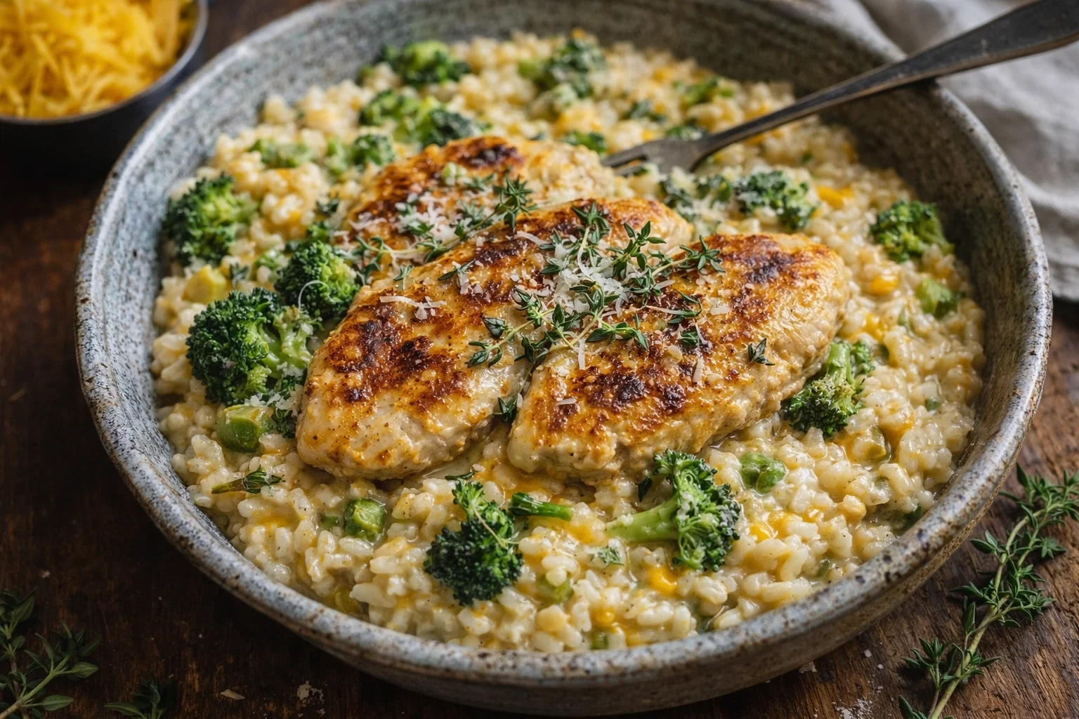 Creamy Broccoli Cheddar Chicken Rice
