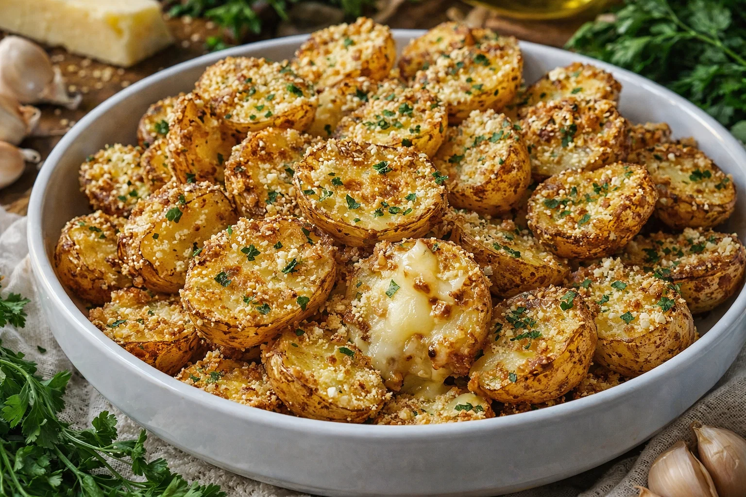 Crispy Cheesy Garlic Potatoes