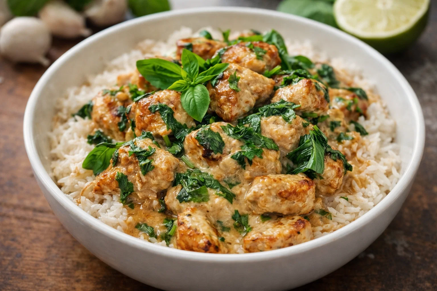 Basil Chicken in Coconut Curry Sauce