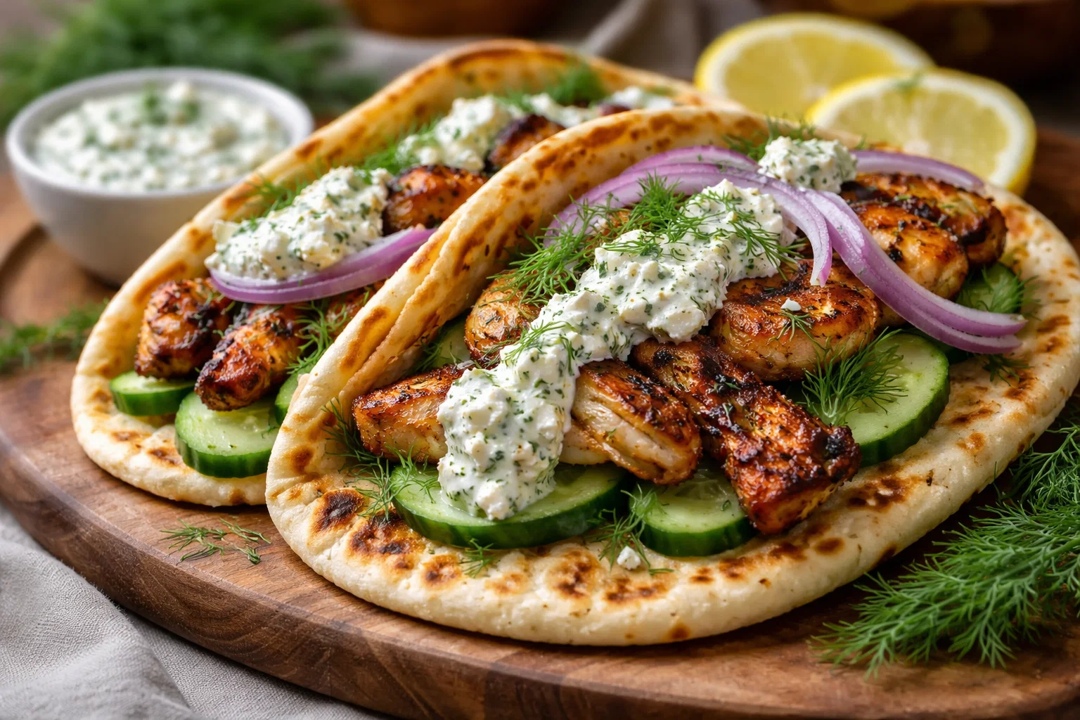 Mediterranean Chicken Gyros with Creamy Feta Tzatziki